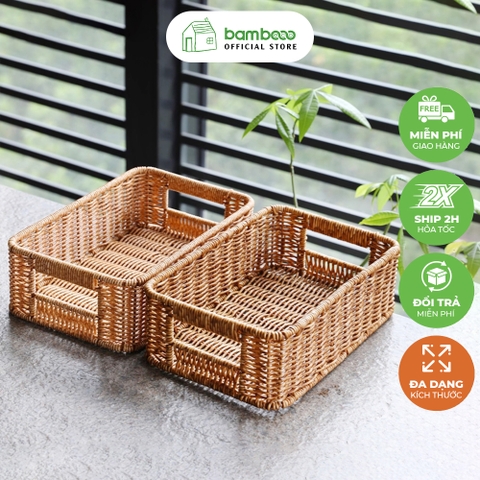 Khay nhựa giả mây có tay 26x19H8cm