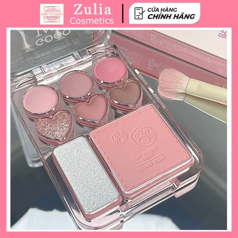 [Tặng cọ mắt] Bảng Phấn Mắt Kèm Highlight Và Má Hồng 3in1 GOGO TALES Trái Tim CAT THEME SERIES Sticker