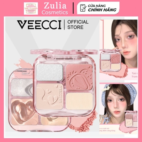 Tạo Khối Highlight VEECCI Phấn Má Hồng bắt sáng 4trong1 Sắc Tông Nude Tự Nhiên 9g