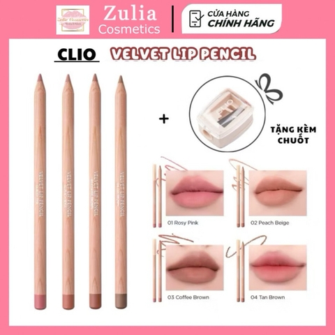[CLIO] Chì Kẻ Viền Môi Clio Velvet Lip Pencil siêu mịn [ Kèm Gọt Bút ]