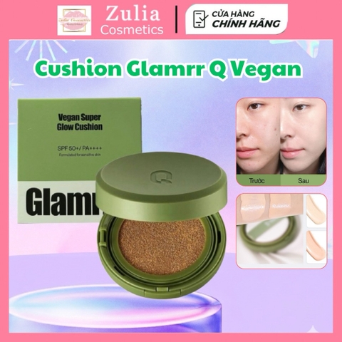 Phấn Nước Che Phủ GLAMRR Q Vegan Super Cover Cushion SPF50+/PA+++ 15g (Vỏ Xanh)
