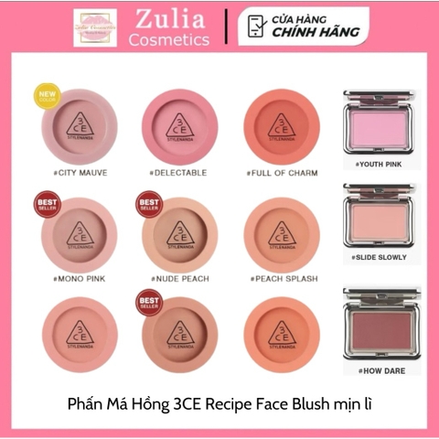 [VỎ MỚI] Phấn Má Hồng 3CE Mood Recipe Face Blush [Nude Peach- Mono Pink- Rose Beige- Full Off Charm-Kinda Shy]