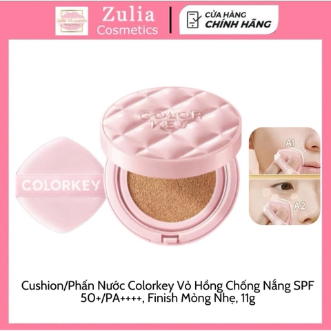 [COLORKEY] Cushion/Phấn Nước Colorkey Vỏ Hồng Chống Nắng SPF 50+/PA++++, Finish Mỏng Nhẹ, 11g
