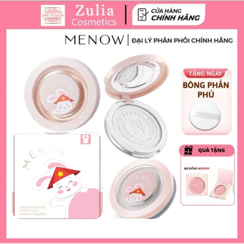 [TẶNG MÁ HỒNG] Phấn Phủ Menow Rabit Dạng Nén Vỏ Trắng Compact Powder Vietnam Edition, 8.5g
