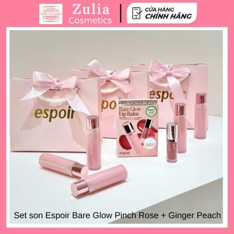 [TẶNG KÈM TÚI SON ESPOIR + NƠ] Set son Espoir Bare Glow Pinch Rose + Ginger Peach dưỡng môi căng mọng
