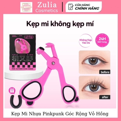 [PINKPUNK] Kẹp Mi Nhựa Pinkpunk Góc Rộng Vỏ Hồng Đen Caro Làm Cong Mi Nhanh, Kèm Silicon Thay Thế