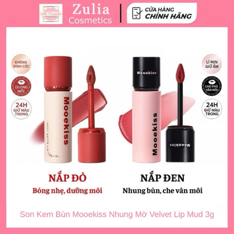 [MOOEKISS] Son Kem Bùn Mooekiss Nhung Mờ Vỏ Hồng Đen Velvet Lip Mud Mịn Môi 3g