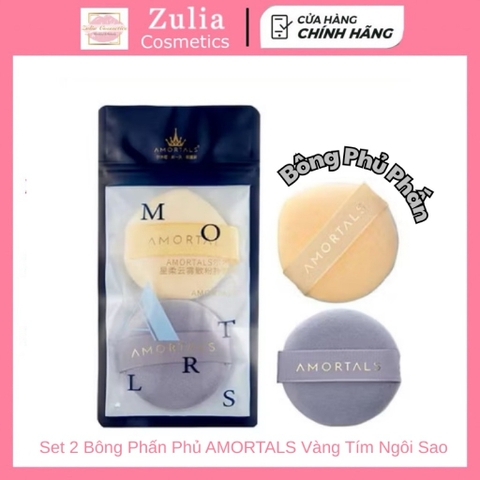 [AMORTALS] Set 2 Bông Phấn Phủ AMORTALS Vàng Tím Ngôi Sao, Stellar Mist Powder Puff Set, 8.2g