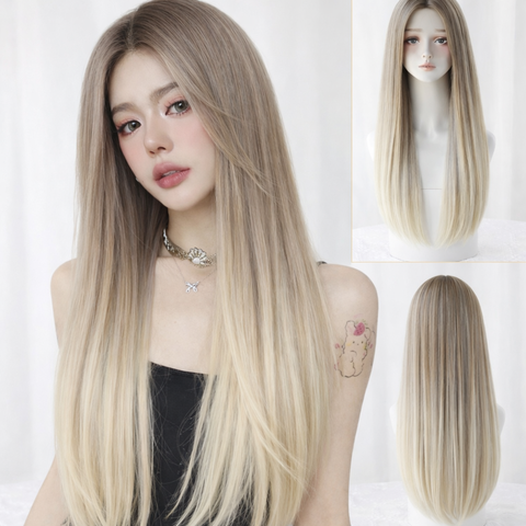 Tóc Giả Nguyên Đầu Ombre Nâu Có Da Đầu Tự Nhiên Tóc Bộ Lưới Hoa Cao Cấp Không Mái Như Tóc Thật