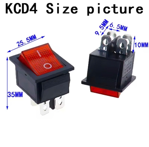 Công tắc bập bênh KCD4 4P 1TT 25x30mm, Công tắc màu đỏ - 2