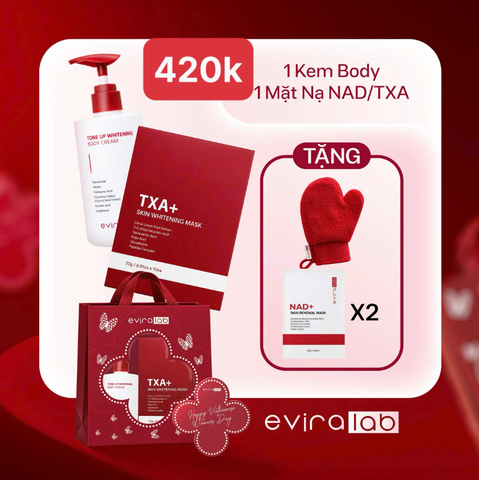 Set Eviralab Kem Tone Up Body + 1 Hộp Nạ TXA Tặng 1 Găng Tay + 2 Miếng Nạ NAD+