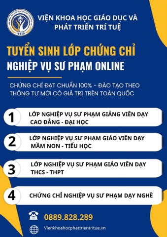 THÔNG BÁO TUYỂN SINH LỚP CHỨNG CHỈ NGHIỆP VỤ SƯ PHẠM ONLINE