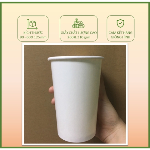 50 ly giấy trắng có nắp chịu nhiệt dùng 1 lần 16 oz 500ml