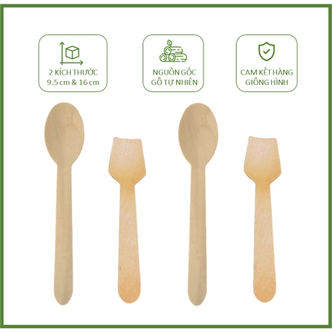 100 Thìa muỗng gỗ dùng 1 lần ăn kem, cafe, salad,...