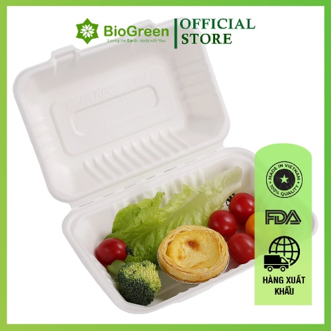 50 cái/ túi Hộp Bã Mía 1 Ngăn 600ml Biogreen