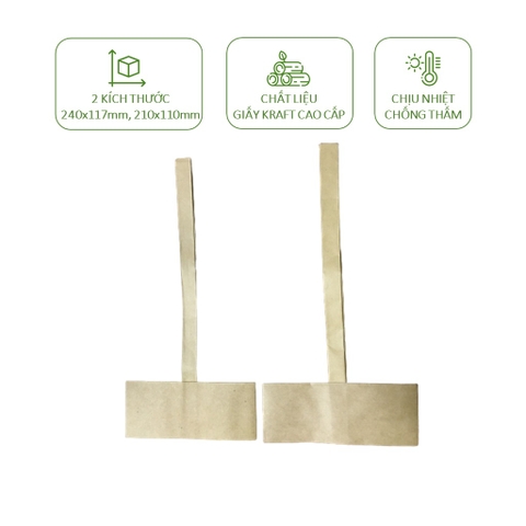 100 quai xách ly giấy, quai ly lá cây túi chữ T đựng cafe bằng giấy kraft cao cấp, lá cây dẻo dai