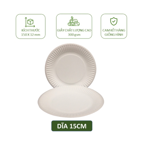 20 dĩa/ đĩa giấy đường kính 15cm, 18cm, 20cm dùng 1 lần ăn bánh kem, trái cây, salad, picnic,...