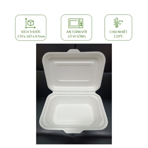 50 hộp bã mía 1 ngăn 600ml, 2 ngăn 950ml, 3 ngăn 1000ml hộp bento đựng thức ăn mang đi