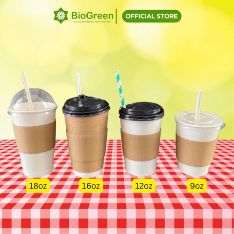 Set 50 Tay Quai Ly Giấy chống nóng cà phê dùng 1 lần - ly 10oz, 120z, 16oz, 18oz