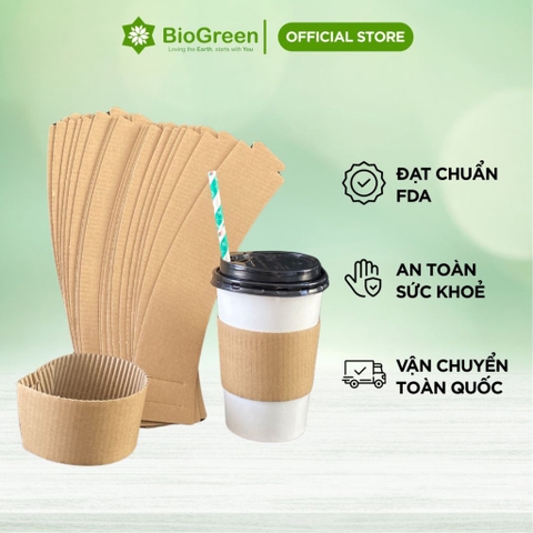 Set 50 Tay Quai Ly Giấy chống nóng cà phê dùng 1 lần - ly 10oz, 120z, 16oz, 18oz