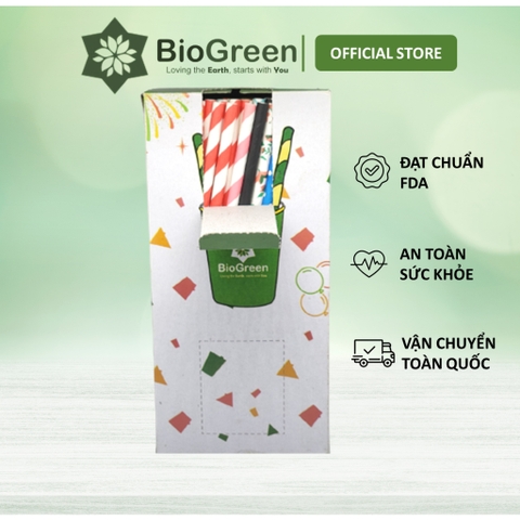 Hộp 250 ống hút giấy party nhiều màu uống cafe phi 6 Biogreen 3 lớp, màu Giáng Sinh Noel, Lễ hội