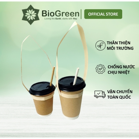 100 quai xách ly giấy, quai ly lá cây túi chữ T đựng cafe bằng giấy kraft cao cấp, lá cây dẻo dai