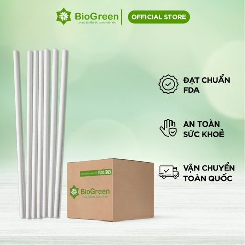 Giá sỉ thùng 1000 Ống hút giấy size 6,7,8 Biogreen -Màu trắng, nâu kraft-Bọc màng và Không bọc màng
