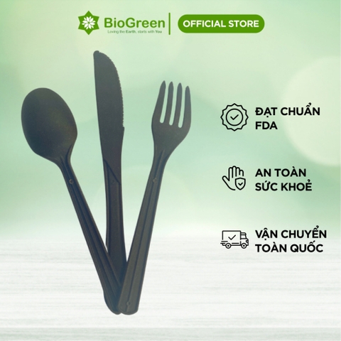 Túi 100 Dao / Muỗng /Nĩa làm từ bã cà phê- Bio coffee tái sử dụng nhiều lần cho tiệc tùng, dã ngoại