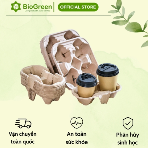 Set 10 khay giấy đựng ly 2 ngăn, 4 ngăn đựng cofee, trà sữa,... tiện dụng thân thiện với môi trường