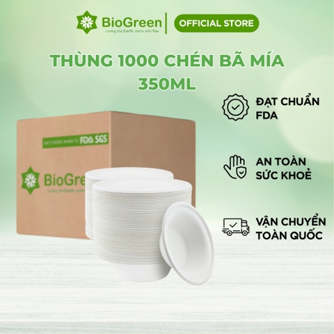 Thùng 1000 chén/ tô bã mía 350ml phân hủy tự nhiên, chất liệu bã mía tự nhiên