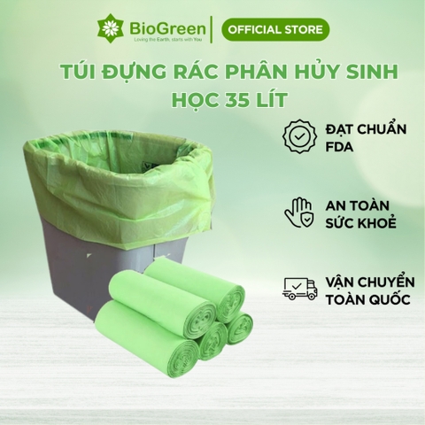 1 KG TÚI 35 LÍT 3 CUỘN ĐỰNG RÁC PHÂN HỦY SINH HỌC, 30% TINH BỘT, 70% NHỰA PE CỠ TRUNG