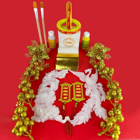 Combo dát dừa kèm phụ kiện trang trí Long Phụng Sum Vầy (dát đủ 2 quả dừa)