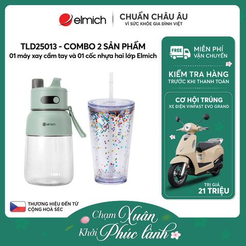 Combo 01 máy xay cầm tay và 01 cốc nhựa hai lớp Elmich - TLD25013