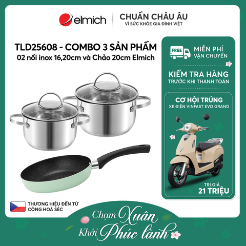 Combo 02 nồi inox 16, 20cm và chảo 20cm Elmich - TLD25608