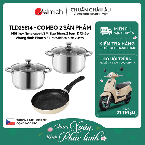Nồi Inox Smartcook SM Size 16cm, 24cm và chảo 20cm Elmich - TLD25614