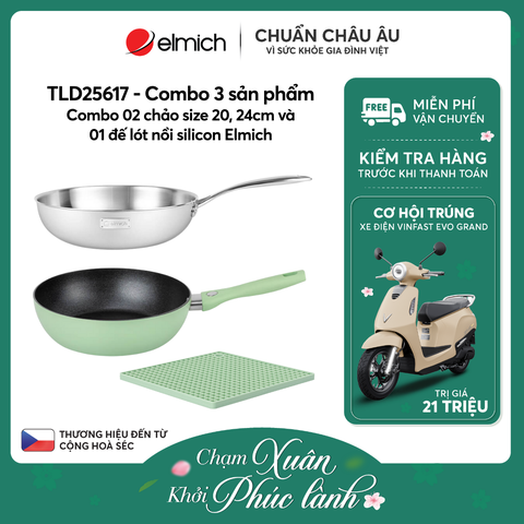 Combo 02 chảo size 20, 24cm và 01 đế lót nồi silicon Elmich - TLD25617