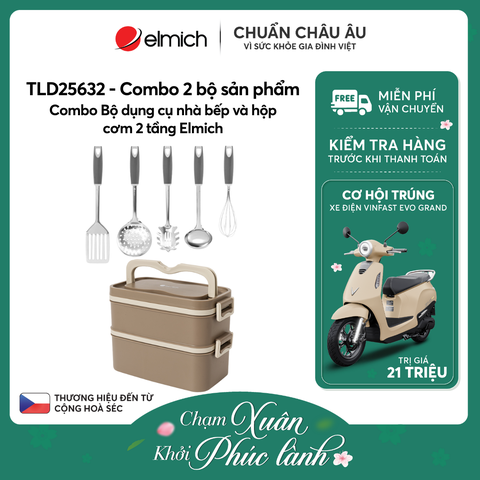 Combo Bộ dụng cụ nhà bếp và hộp cơm 2 tầng Elmich - TLD25632