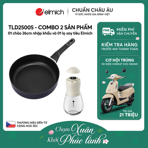 Combo 01 chảo size 26 nhập khẩu và lọ xay tiêu Elmich - TLD25005