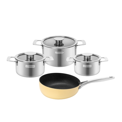 Bộ nồi Inox liền khối Elmich Hera EL-8138IN size 16, 18, 22 tặng kèm chảo chống dính full induction 26cm