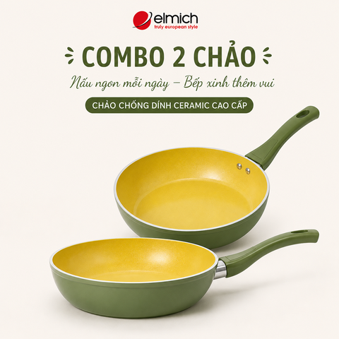 Combo 02 chảo Elmich Plus Olive size 20, size 26cm - 6001OV
