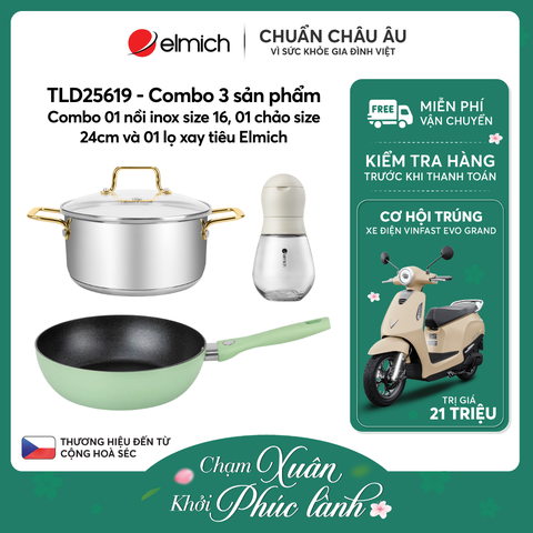 Combo 01 nồi inox Smartcook size 16, 01 chảo size 24cm và 01 lọ xay tiêu Elmich - TLD25619