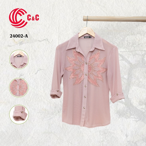 24002 - Korean Knit with Sunflower Embroidery and Stone Bead Accents