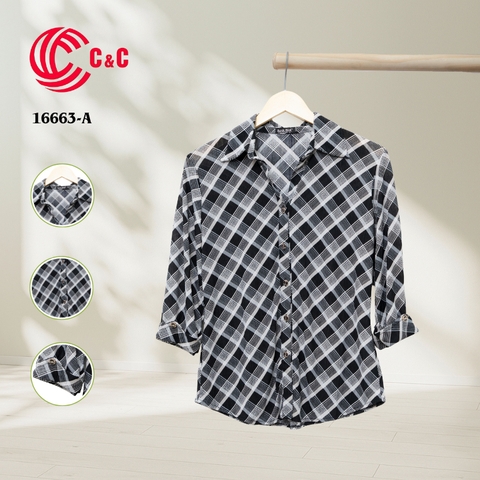 16663 - Long Sleeve Stretch Fabric with Checkered Pattern
