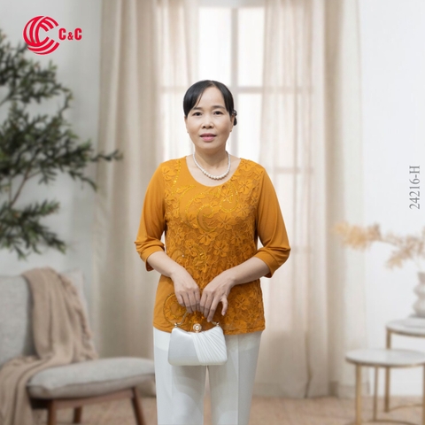 24216 - Round Neck Embroidered Lace Top with 9 Color Options