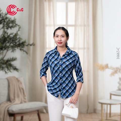 16663 - Long Sleeve Stretch Fabric with Checkered Pattern