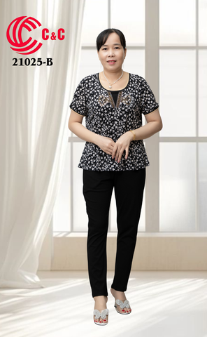 21025 - Crystal-Embellished Patterned Top Stretch Pants