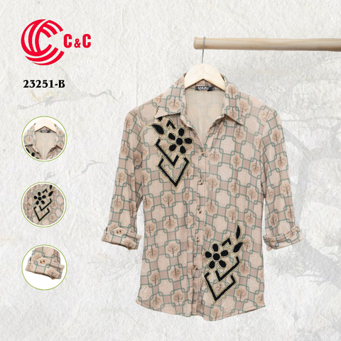 23251 - Square Patterns Embroidered Lace with Stone Accents