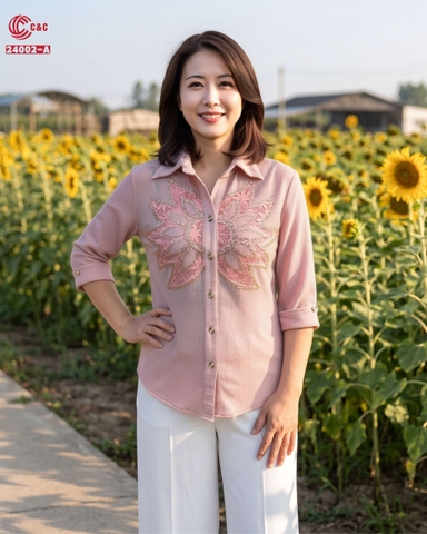 24002 - Korean Knit with Sunflower Embroidery and Stone Bead Accents