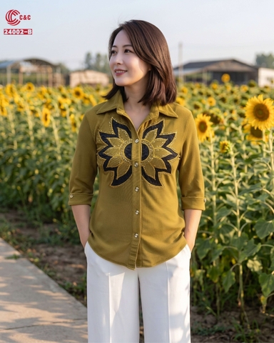 24002 - Korean Knit with Sunflower Embroidery and Stone Bead Accents