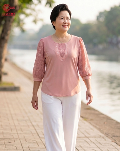 25148 - Elegant Dolman Sleeves with Lace and Leaf Embroidery Decoration
